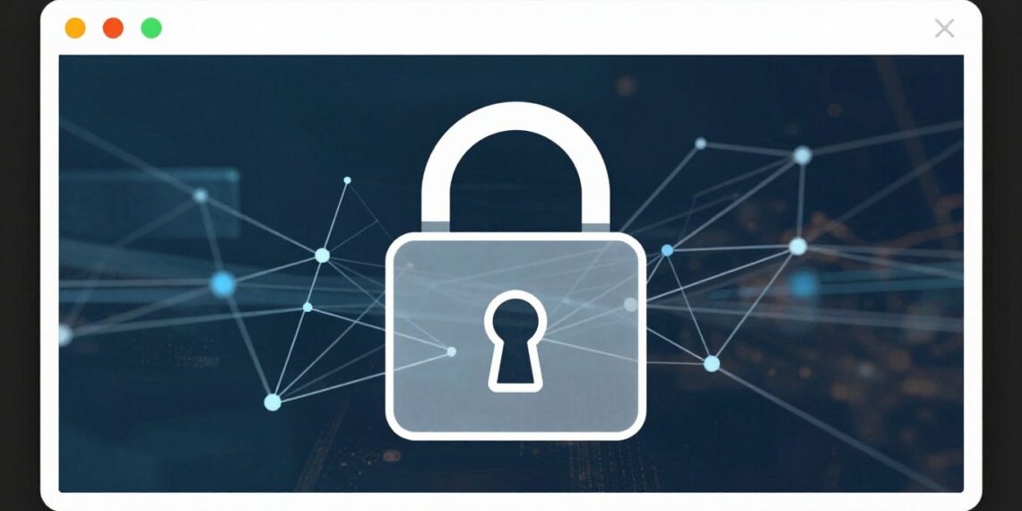 Browser window with a partially transparent padlock icon.